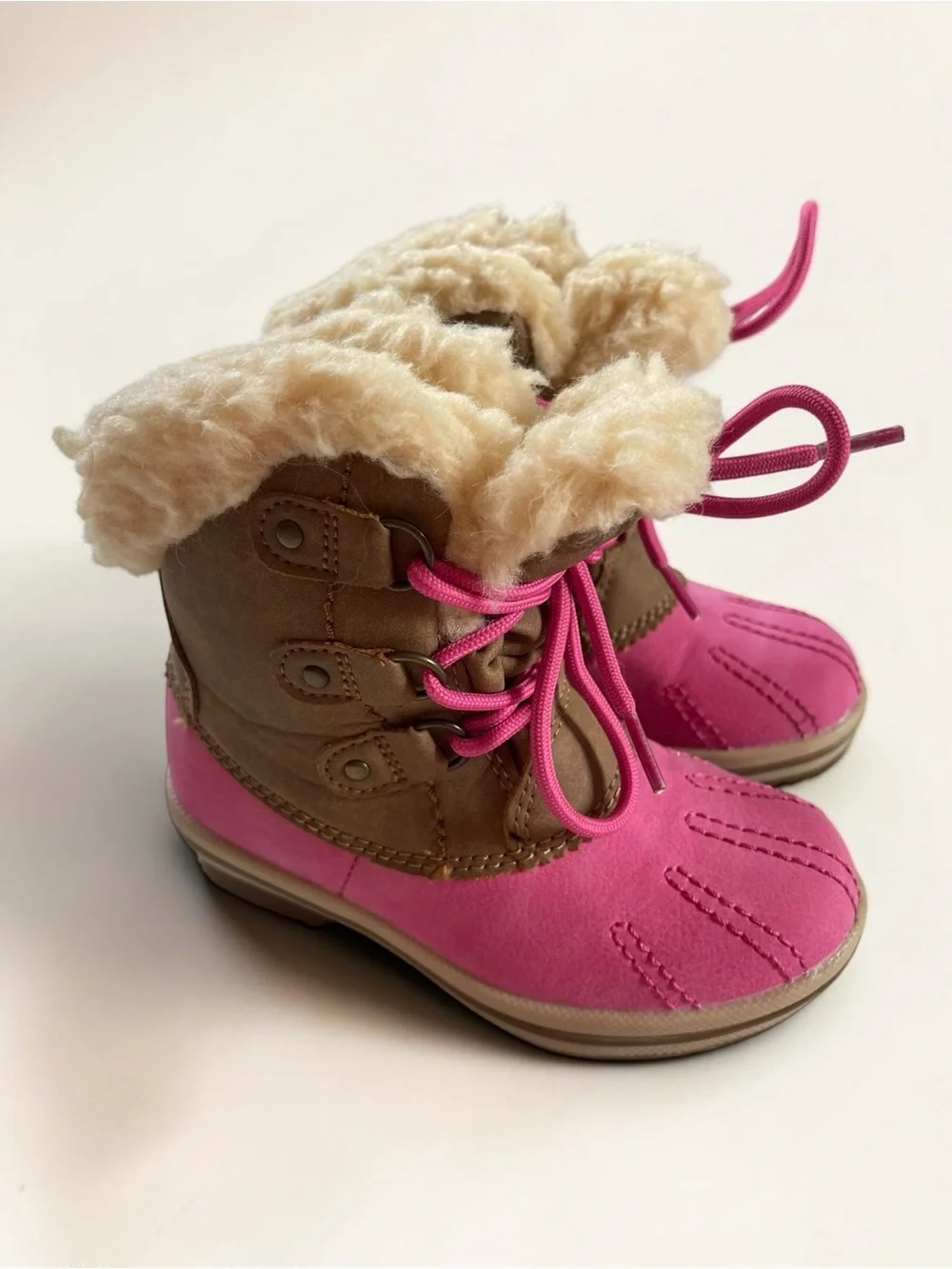 PAWZ by BEARPAW EUC/NWOT Hot Pink & Brown Wool Blend Lined Winter Boots